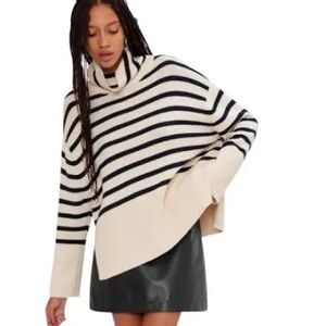 Gap Women Tan black split hem turtleneck sweater L